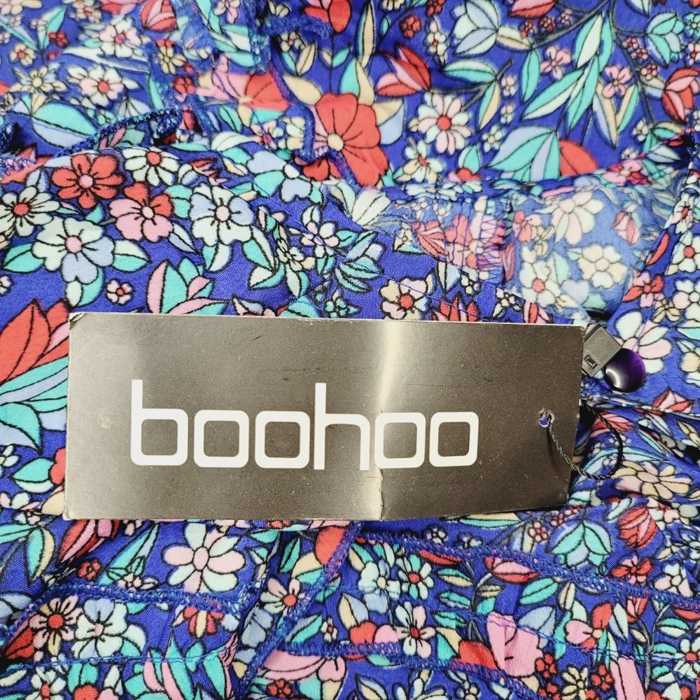 Boohoo Tiered Open Back Maxi Madaxi Dress Floral Size 8 Puff Sleeves Round Neck - Picture 12 of 14